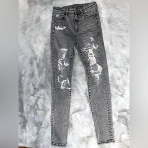 American Eagle AE 6 Black Light Washed Denim Stretch Distressed Jegging Jeans
